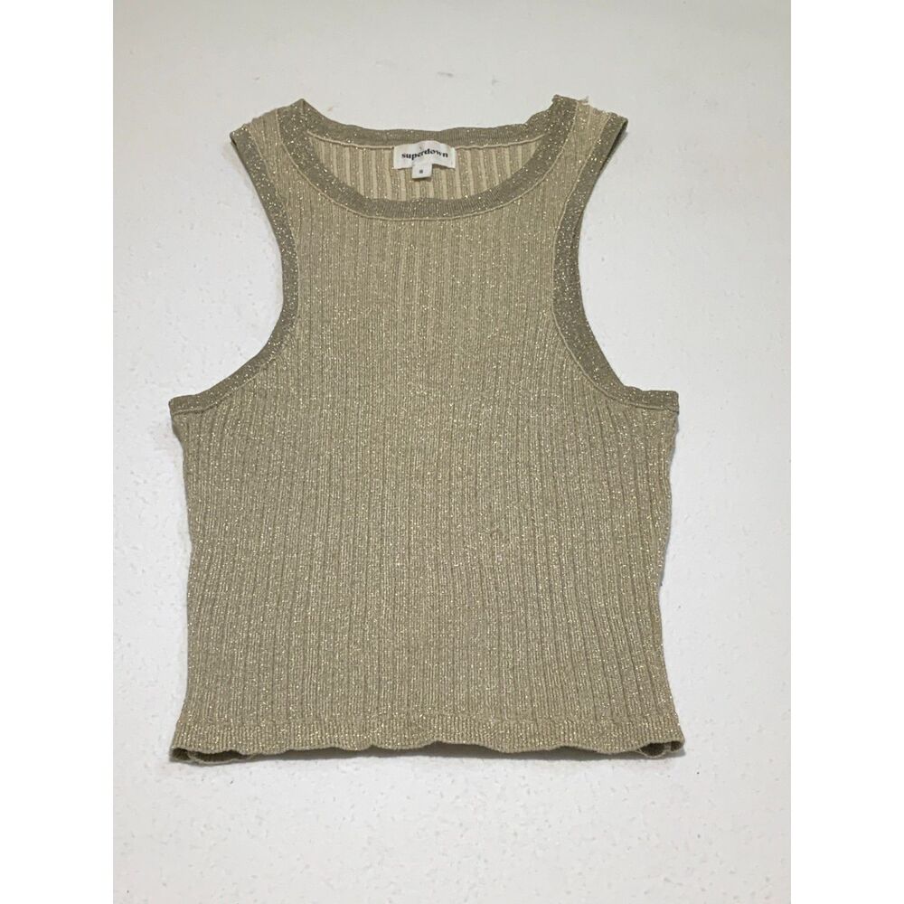 Superdown Gold Metallic Ribbed Tank Top Sleeveless Knit Crop Small - Picture 2 of 3